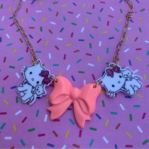 Adorable Charmmy Kitty Pink Bow necklace kawaii statement cosplay pastel goth